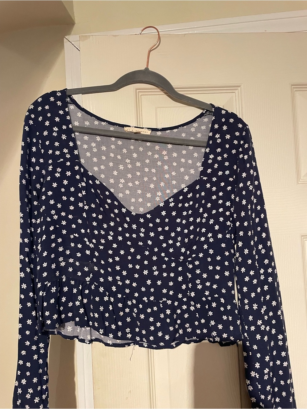 La Hearts Navy Floral V-Neck Crop Top